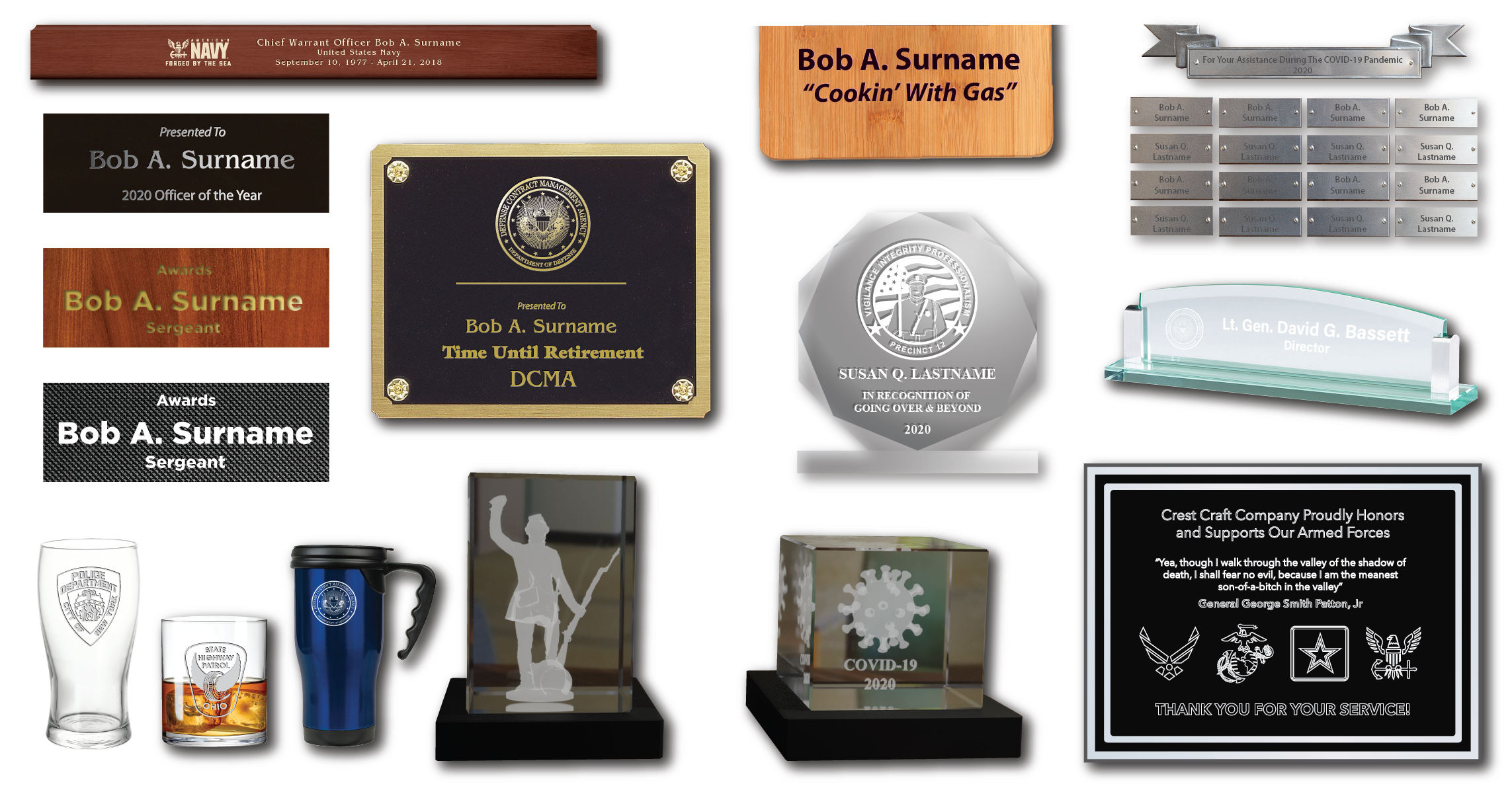 Laser and Rotary Engraved Product Examples by Crest Craft